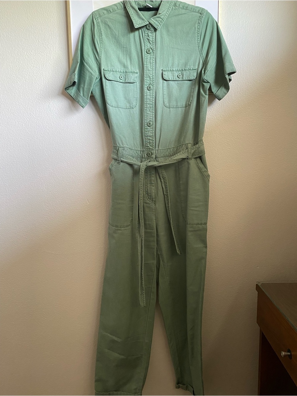 Old Navy Uility Short-Sleeve Belted Jumpsuit in Sage Green, Sz M Tall